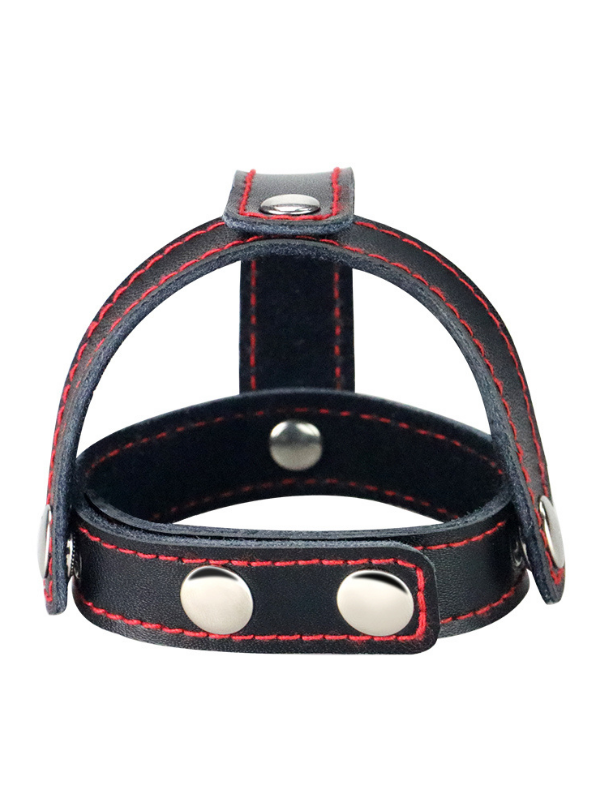Bondage Fetish T-Style Leather Cockring With Ball Divider