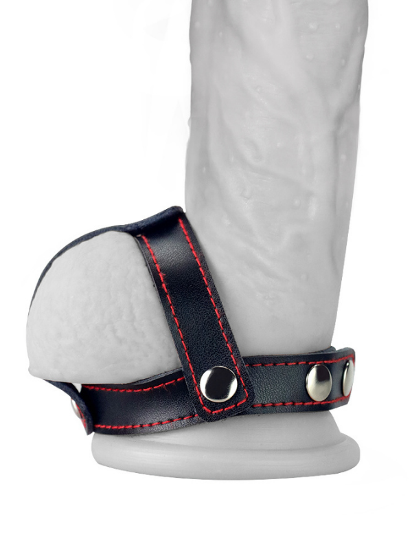 Bondage Fetish T-Style Leather Cockring With Ball Divider
