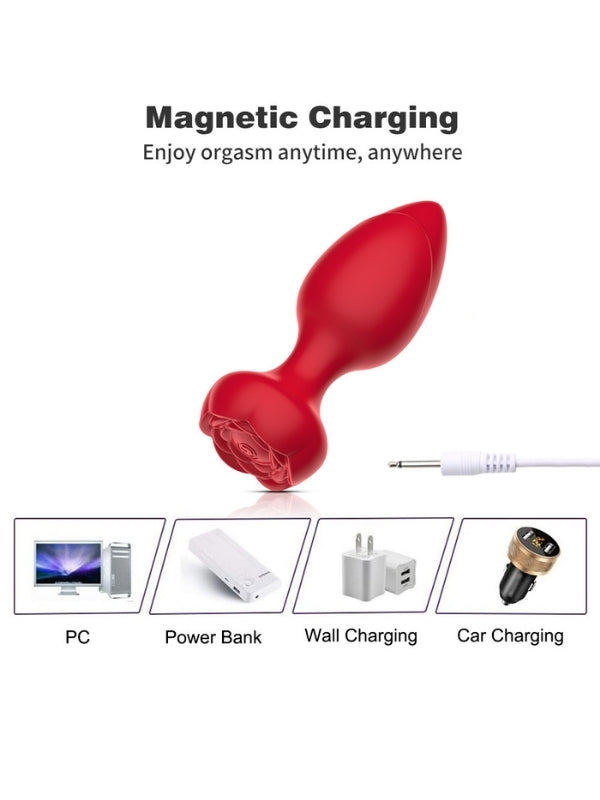 Telefon Kontrollü Full Covered Rubber Rose Anal Plug – Kırmızı