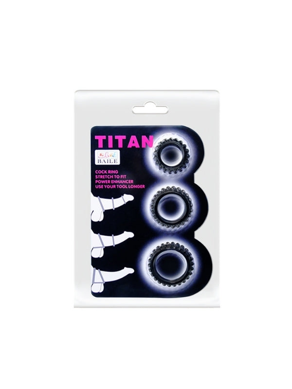 Titan 3'lü Siyah Esnek Penis Halkası Seti