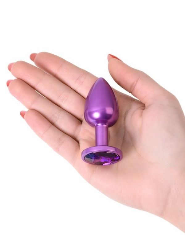 Metal Anal Plug, mor kristalli, 7,2 cm, Ø2,8 cm, 50 g