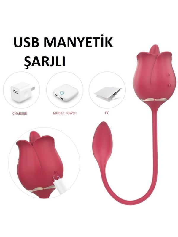 S-Hande Twin Blossoms Gül Dil Hareketli Çift Uçlu Vibratör