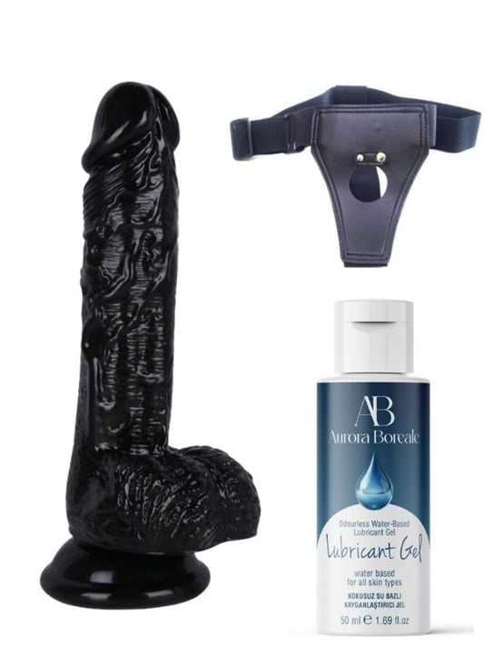 Belden Bağlamalı Kayganlaştırıcı Set Noctis 18cm Siyah Dildo No:46