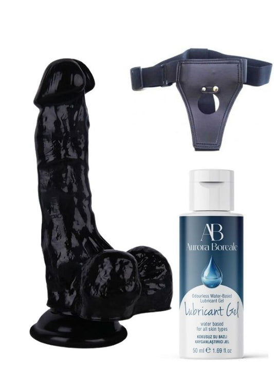 Belden Bağlamalı Kayganlaştırıcı Set Noctis 18cm Siyah Dildo No:5