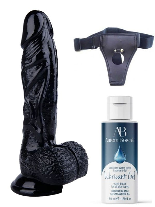 Belden Bağlamalı Kayganlaştırıcı Set Noctis 22,5cm Siyah Dildo No:13