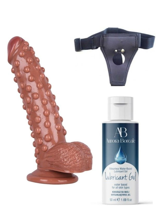 Belden Bağlamalı Kayganlaştırıcı Set Noctis 24cm Kahverengi Dildo No:40