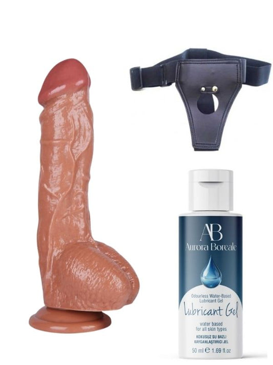 Belden Bağlamalı Kayganlaştırıcı Set Noctis 26,5cm Kahverengi Dildo No:63