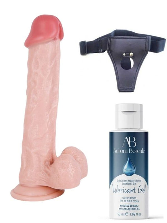 Belden Bağlamalı Kayganlaştırıcı Set Noctis 30cm Realistik Dildo No:69