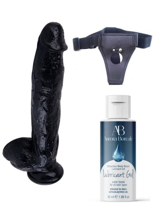 Belden Bağlamalı Kayganlaştırıcı Set Noctis 32cm Siyah Dildo No:23