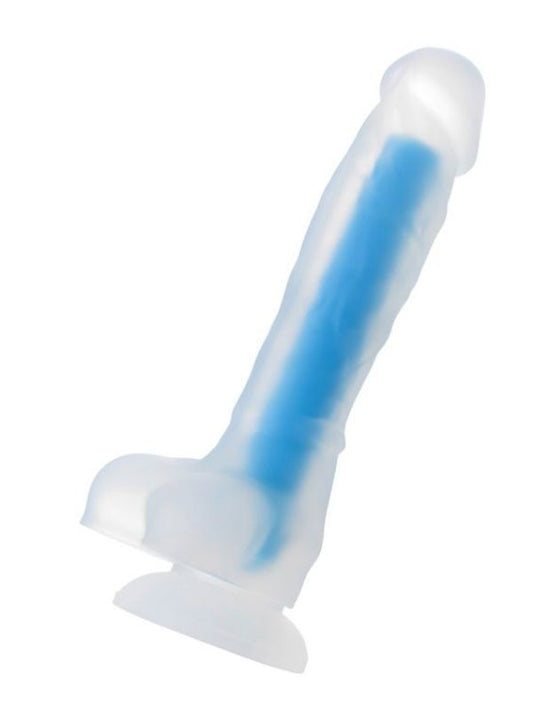 Beyond Mavi Matt Glow Gece Parlayan Dildo, Silikon, Şeffaf, 18 cm