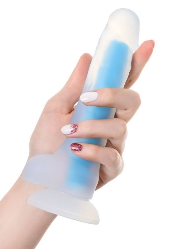 Beyond Mavi Matt Glow Gece Parlayan Dildo, Silikon, Şeffaf, 18 cm