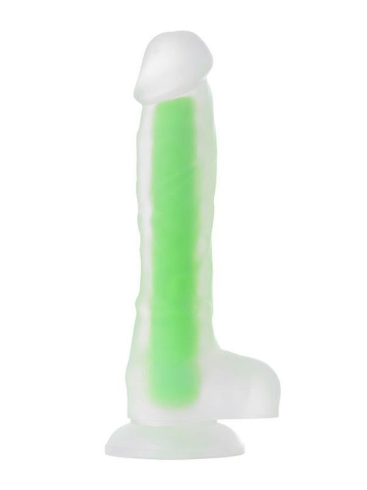 Beyond Yeşil Dick Glow Gece Parlayan Dildo, Silikon, Şeffaf, 18 cm