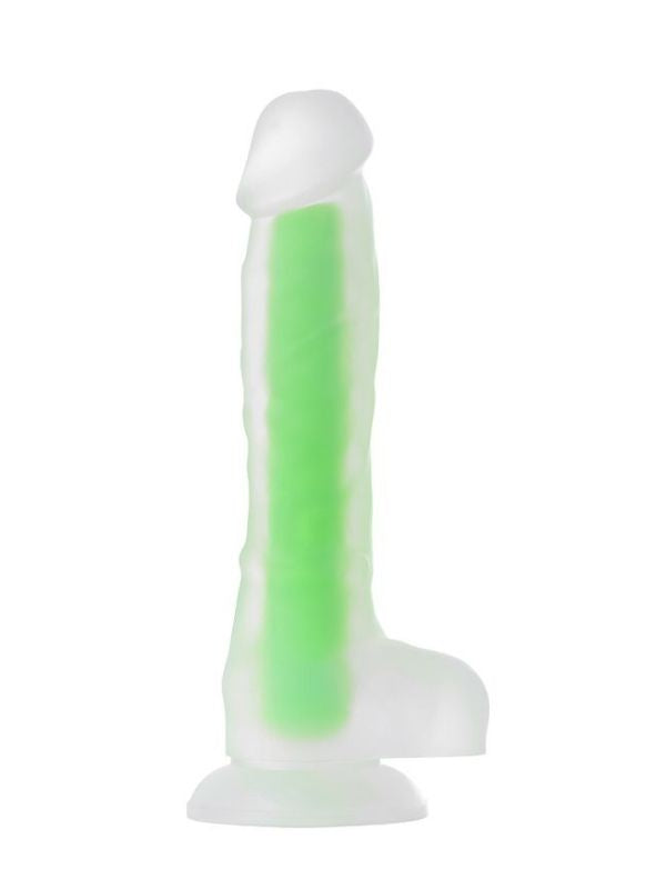 Beyond Yeşil Dick Glow Gece Parlayan Dildo, Silikon, Şeffaf, 18 cm