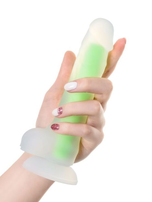 Beyond Yeşil Dick Glow Gece Parlayan Dildo, Silikon, Şeffaf, 18 cm