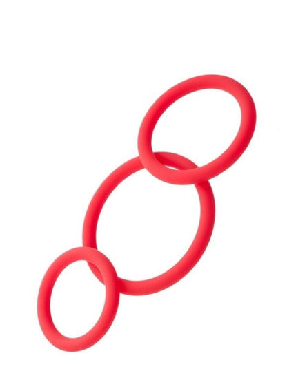 Black &amp; Red Penis Halkası Seti Silikon Kırmızı Ø6/5/4 cm