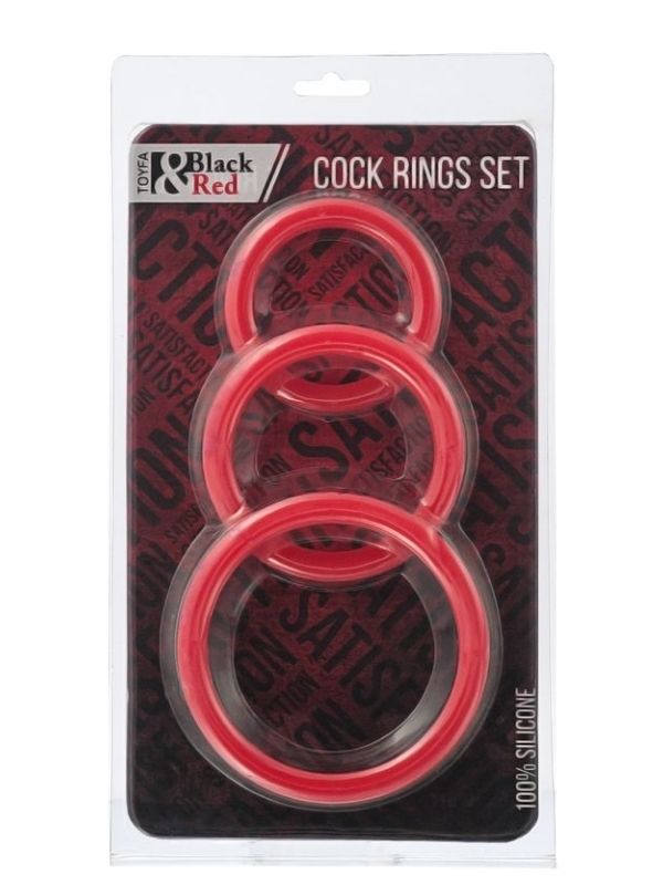 Black &amp; Red Penis Halkası Seti Silikon Kırmızı Ø6/5/4 cm