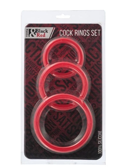 Black &amp; Red Penis Halkası Seti Silikon Kırmızı Ø6/5/4 cm