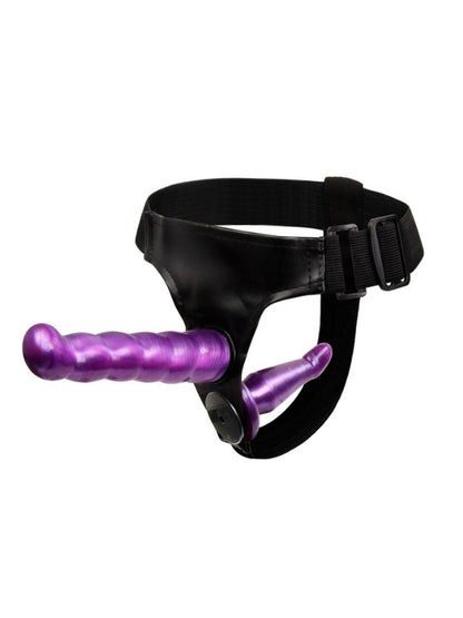 Çift Taraflı Mor Renk Belden Bağlamalı Dildo