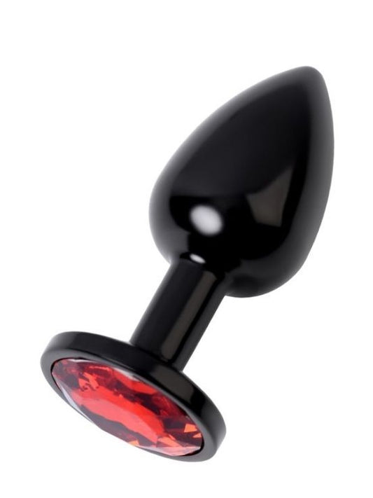 Metal Anal Plug, Metal, siyah, kırmızı kristalli, 7,2 cm, Ø2,8 cm, 50 g