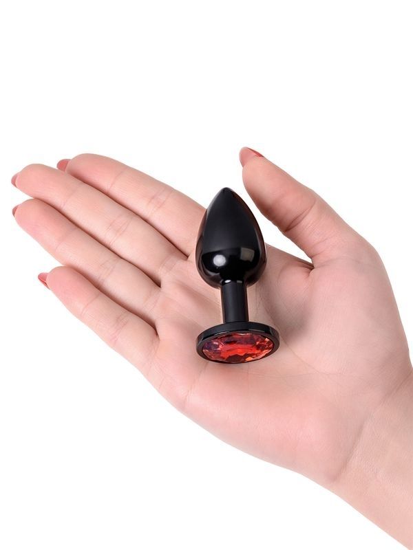 Metal Anal Plug, Metal, siyah, kırmızı kristalli, 7,2 cm, Ø2,8 cm, 50 g