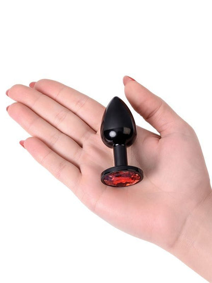 Metal Anal Plug, Metal, siyah, kırmızı kristalli, 7,2 cm, Ø2,8 cm, 50 g