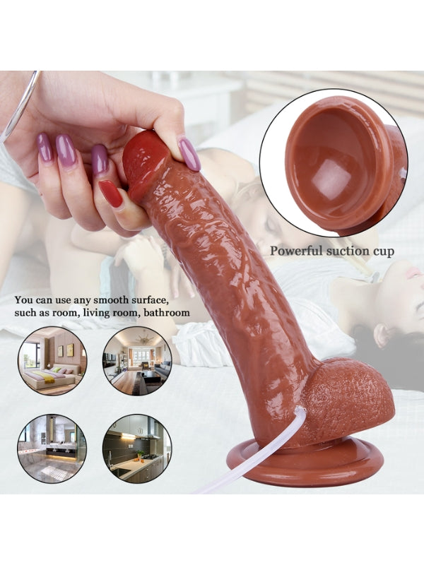 Su Fışkırtma Fonksiyonlu Gerçekçi Vantuzlu Melez Dildo