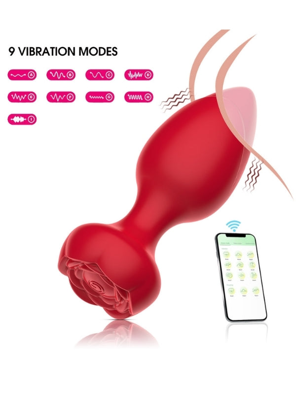Telefon Kontrollü Full Covered Rubber Rose Anal Plug – Kırmızı