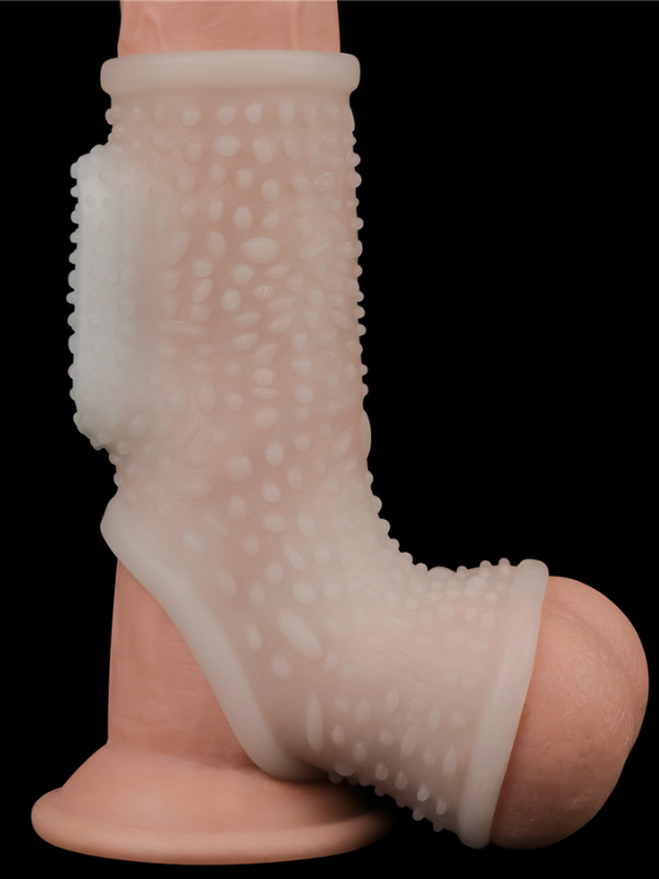 Vibrating Drip Knights Ring with Scrotum Sleeve (Beyaz)