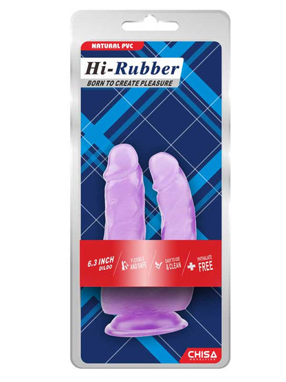 Hi-Rubber Şeffaf Jel İkili Dildo - 18cm Mor