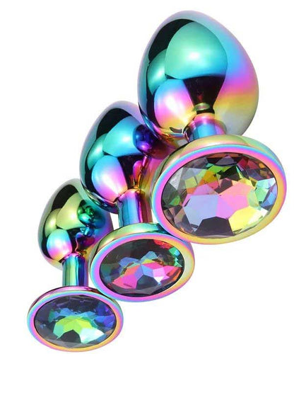 NOXXX Taşlı Çok Renkli Çelik Anal Plug - 3 Boy Set